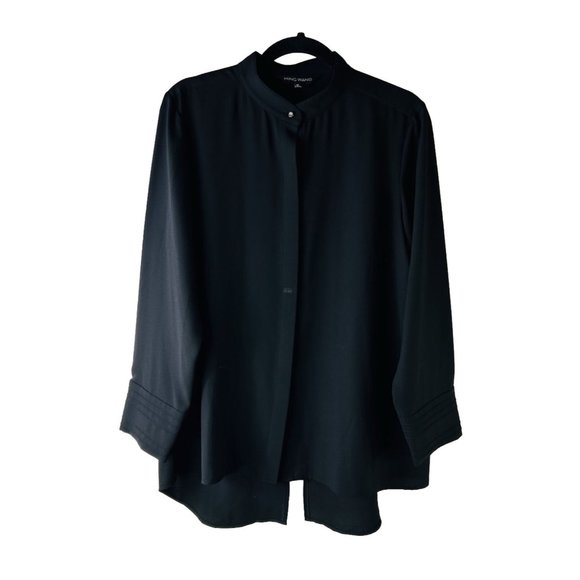 Ming Wang Long Sleeve Oversized Button Shirt Tunic Black Minimalis - Picture 1 of 5